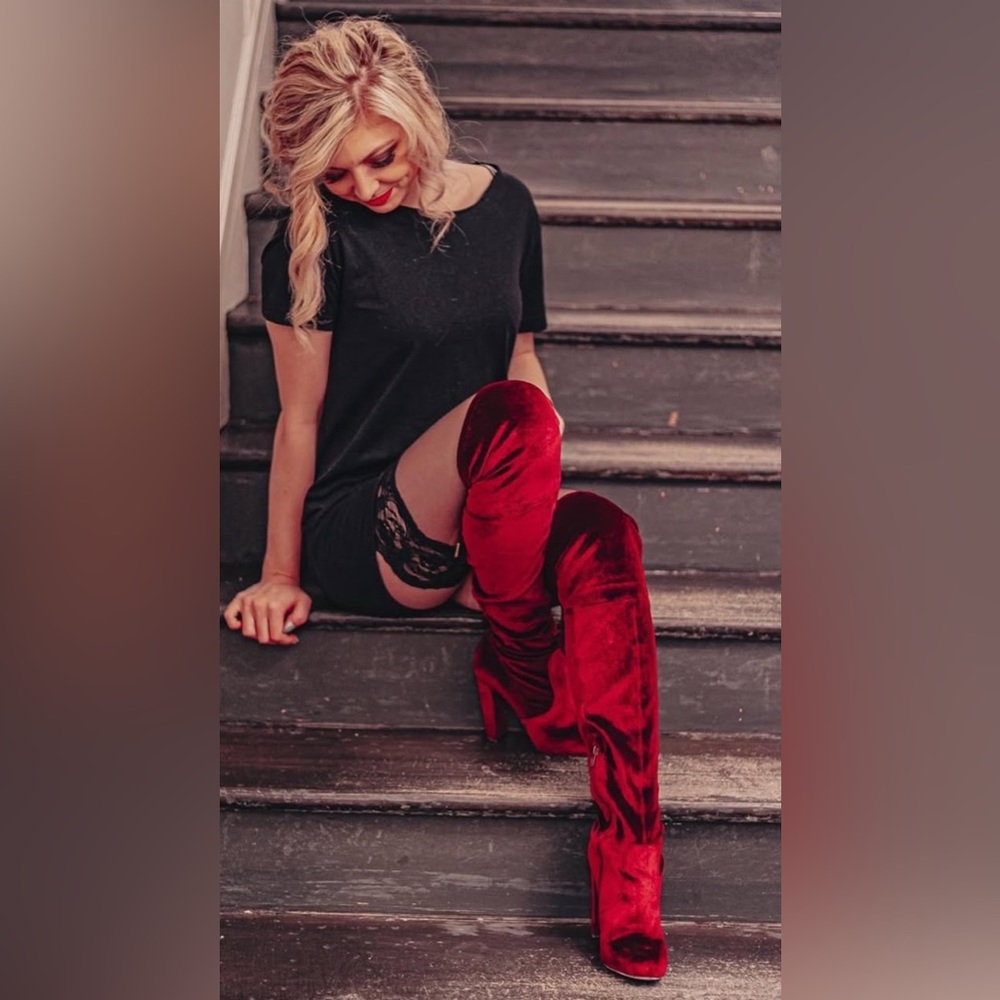 Burgundy velvet boots